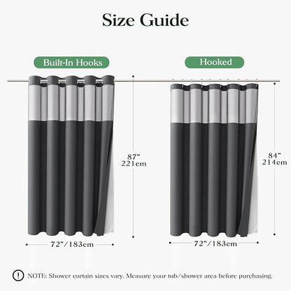 Charcoal Grey Hook Free Waffle Shower Curtain & Snap Liner,72x87 | Less Time to install, 3 in 1 Fabric Shower Curtain and Liner Set with Magnets, Extra Long, Shower Curtains for Bathroom
