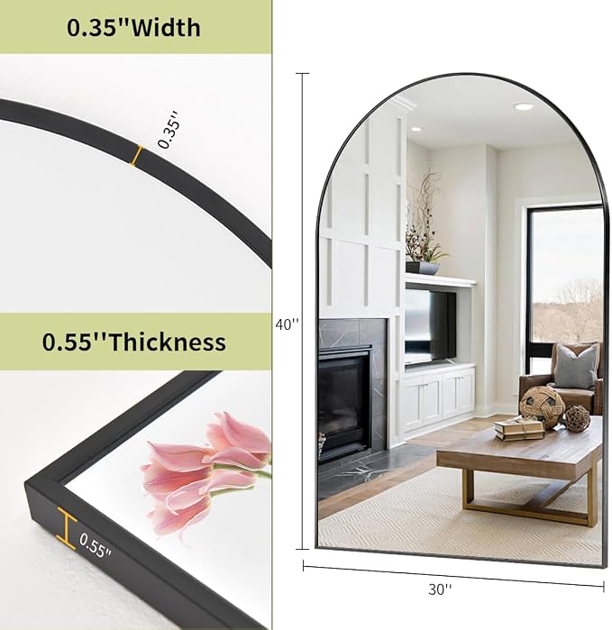 BEAUTYPEAK 30"x40" Arch Bathroom Wall Mirror, Black | Wall Mounted Vanity Metal Frame Mirror for Bedroom, Entryway, Living Room, Fireplace