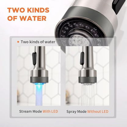 OWOFAN LED Light Kitchen Faucet with Pull Down Sprayer Sus304 Stainless Steel Industrial Single Handle Faucet for Farmhouse Camper Laundry Utility Rv Wet Bar Sinks Brushed Nickel 9005SN