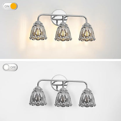 Vintage 3 Light Vanity Light, Chrome Bathroom Vanity Light, Bathroom Light Fixtures with Smokegray Glass Shade, Antique Vanity Light Fixtures Over Mirror, Wall Sconce for Bedroom, Living Room