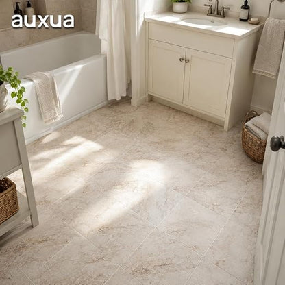 Marble Grain 12x12 Peel and Stick Floor Tile, Creamstone Marble, 10 PCS | NO Grout, NO Mess, For Kitchen, Bathroom Update, Non-Slip & Scratch-Resistant
