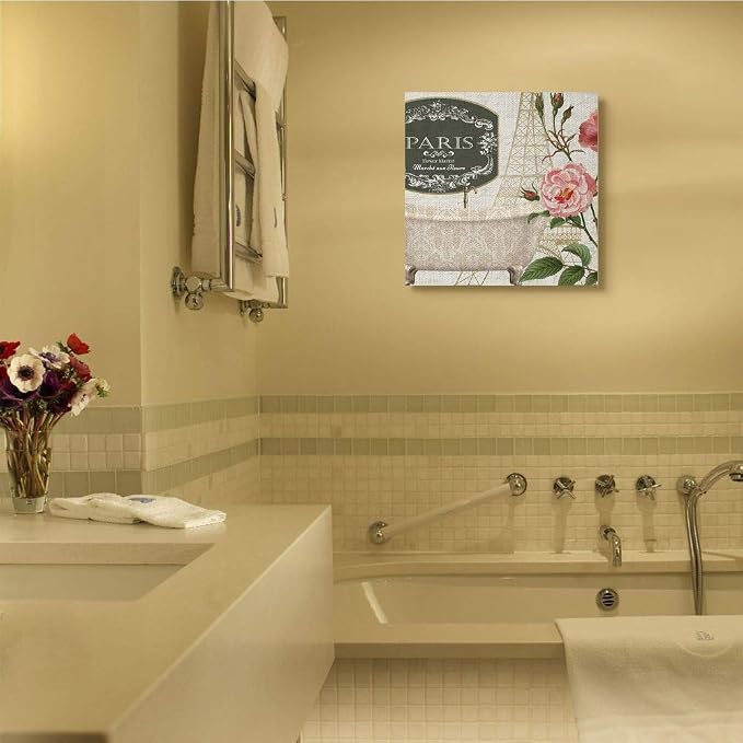 Stupell Industries 'Paris Flower Market Bath Tub'| Canvas Art | Stupell Industries | 24 x 24 Inches, Easy to Hang and Sturdy, Made in USA, by Kim Allen