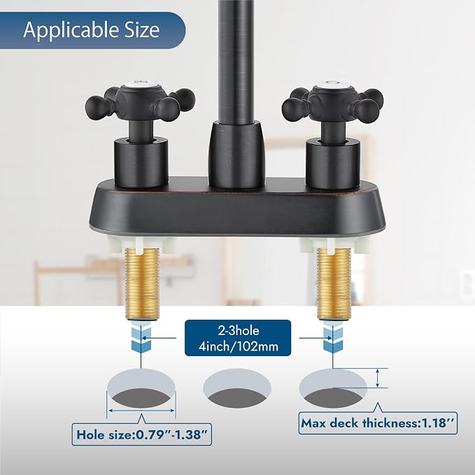 Oil Rubbed Bronze 4 Inch Centerset Bathroom Faucet, Vintage Bathroom Faucet | Lead-Free SUS304 Stainless Steel 4-Inch Vanity Faucet for 2 or 3-Hole Sinks, Cross Handle Design with 360° Swivel Spout