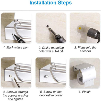 Toilet Paper Holder Wall Mounted with Phone Shelf Tray for Bathroom Restroom Hotel,Aluminum TP Holder Wall Mount with Cover Lid Metal Modern Rust Free Universal Tissue fit Mega Roll, Matte Silver | With Cover Lid, Cat Proof, Aluminum Metal, Rustproof, ...