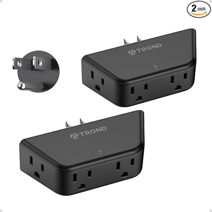TROND Black Outlet Extender Surge Protector 2 Pack, Multi Plug Wall Outlet | 4 Grounded Sockets, Angled Wall Plug Splitter, Space-Saving, 900J, Multiple Adapter for Home Office Travel Dorm Room