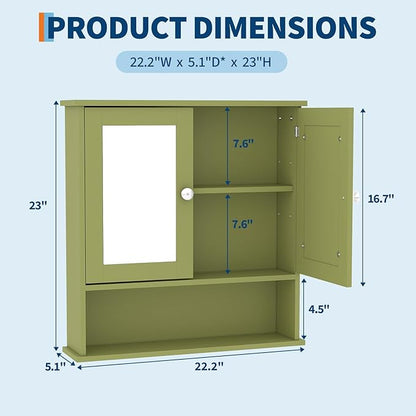 Bathroom Wall Cabinet with Mirrored Doors – Slim Medicine Cabinet with Adjustable Shelf – 2.2x23x5.1 Inch Compact Wall Cabinet for Bathroom, Kitchen, Laundry Room, Entryway