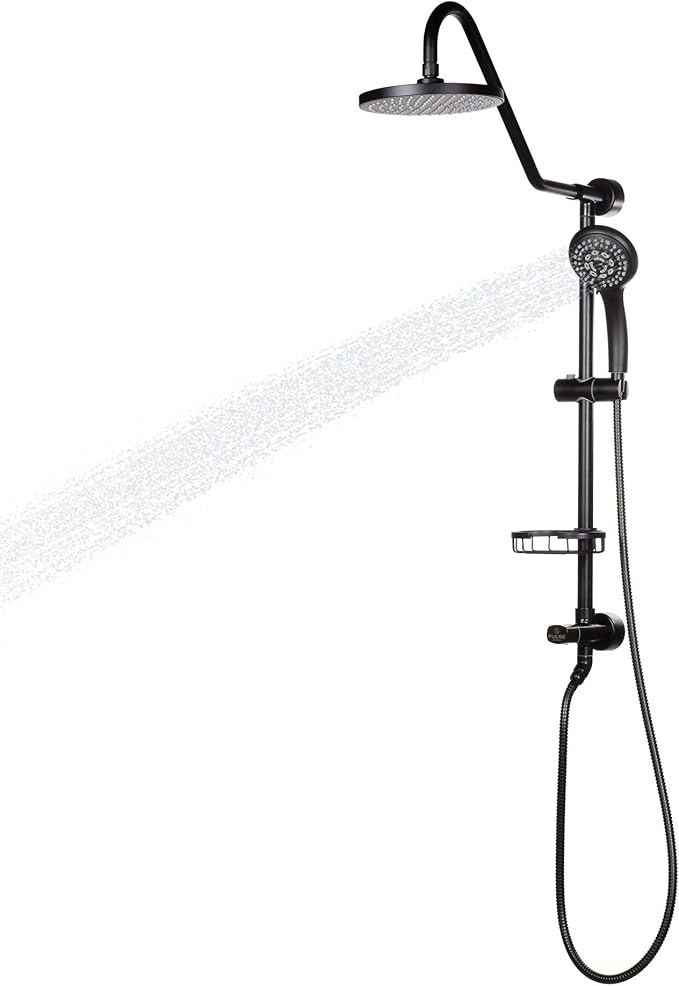 PULSE ShowerSpas Kauai III Matte Black Rain Shower Head with Handheld Spray - 1.8 GPM, 8" Showerhead, 5-Function HandShower, Adjustable Slide Bar - Shower Heads with Handheld Spray Combo