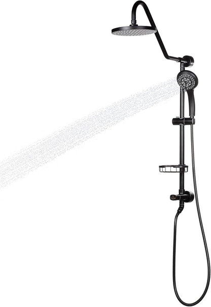 PULSE ShowerSpas Kauai III Matte Black Rain Shower Head with Handheld Spray - 1.8 GPM, 8" Showerhead, 5-Function HandShower, Adjustable Slide Bar - Shower Heads with Handheld Spray Combo