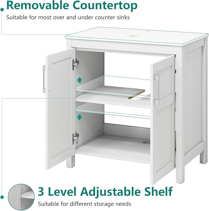YOURLITE Bathroom Vanity, 30" Modern White Bathroom Cabinet