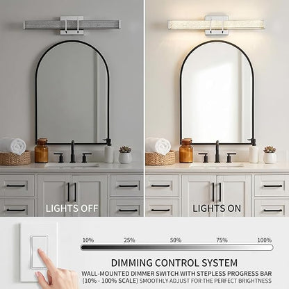 URSOLA 36" Modern LED Bathroom Light Fixtures, Chrome 3CCT Dimmable Bathroom Vanity Light Over Mirror, Bathroom Vanity Bath Bar Lights with Crystal Acrylic Shade