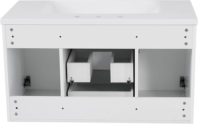 LUMISOL 36" Floating Vanity Bathroom with Sink, Wall Mounted Bathroom Vanity with 2 Doors & 2 Drawers, Modern Bathroom Storage Cabinet with Undermount Sink, White