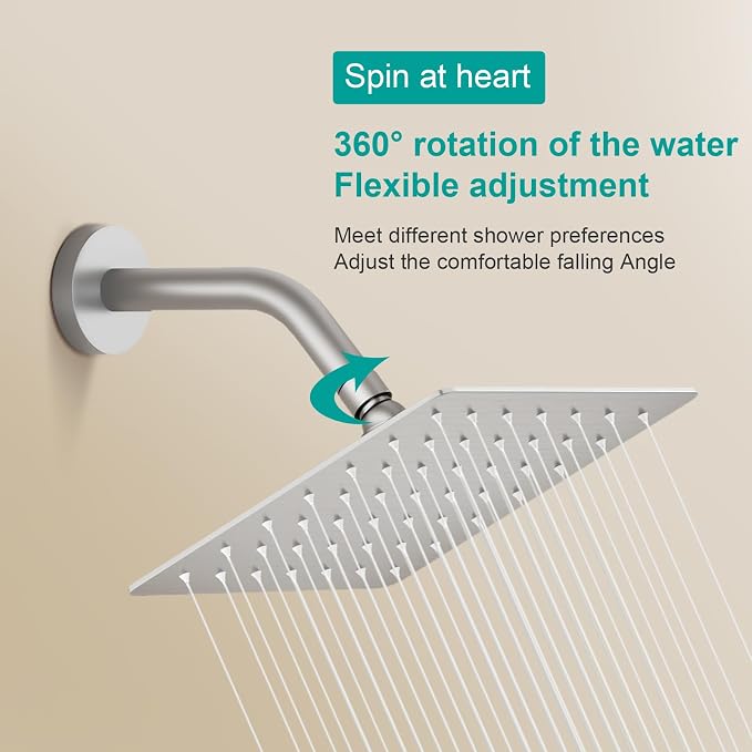 Square Rain Shower Head, High Flow Stainless Steel,Work with any decorative style，All Metal Rainfall Shower Head(Brushed Nickel, 6)