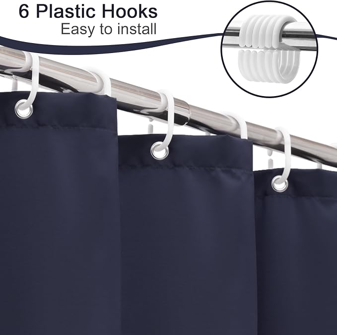 AooHome Small Shower Curtain Liner, Polyester Soft Solid Color Shower Curtain with Hooks for Hotel, Weighted Hem, Water Repellent, Navy Blue, 36x72 inch