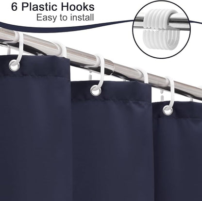 AooHome Small Shower Curtain Liner, Polyester Soft Solid Color Shower Curtain with Hooks for Hotel, Weighted Hem, Water Repellent, Navy Blue, 36x72 inch
