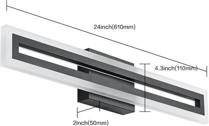 SOLFART 24 Inch Vanity Lights Bathroom Lights Over Mirror Bathroom Light Fixtures Black Led Modern Light Fixture 6000K