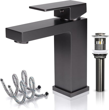 Bathroom Faucet Single Handle Bathroom Faucet More Textured Than Black Brass Single Faucet & Bathroom Sink Drain, Solid Brushed Grey 1 Hole Sink Faucet, cUPC & CEC Certified (Gray)