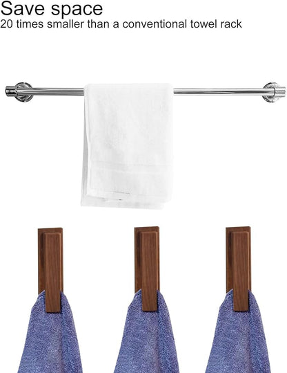 Wood Towel Hooks -Set of 2 Self Adhesive Vintage Towel Holder Wooden Wall Mounted Towel Racks for Bathroom and Kitchen Home Decor- Quick Drying, Firmly Holds Towel(Walnut)