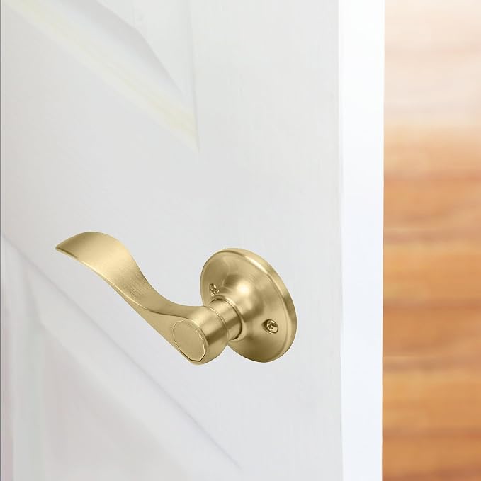 Design House Springdale One-Sided Non-Turning Dummy Door Lever, Satin Gold, Decorative Interior Door Handle for Closet, Pantry, and French Doors, Reversible Surface Mount Hardware, 728873 | Surface, Transitional, Brass, Hardware, 728873