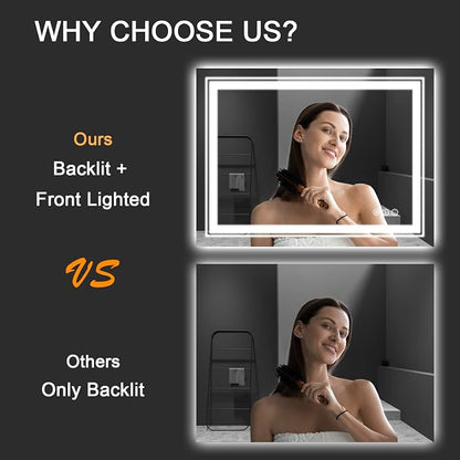 Snowdool 40 x 32 in LED Bathroom Mirror, Front and Backlit, Anti-Fog | Front and Backlit, Stepless Dimming, Anti-Fog, Memory Function