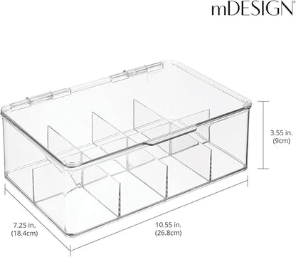 mDesign Plastic First Aid Kit Storage Box with Clear Top Lid for Bathroom, Kitchen, Cabinet, Closet, Drawer - Organizes Medicine, Ointments, Adhesive Bandages, Dental, 8 Divided Sections - Clear