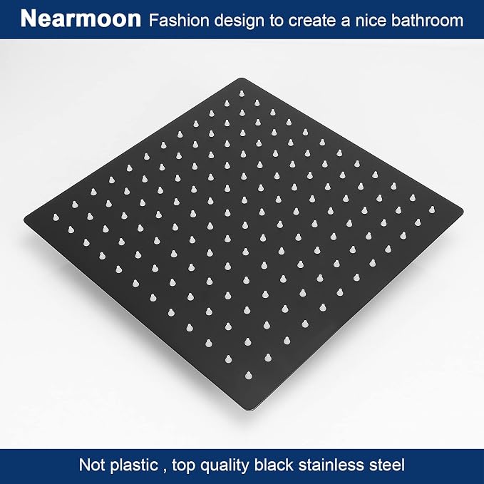 NearMoon Rain Shower Head With Shower Arm, Ceiling Mount Square Shower, Stainless Steel Ceiling Rainfall Showerhead- Waterfall Full Body Coverage (12 Inch, Matte Black)