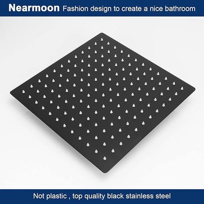NearMoon Rain Shower Head With Shower Arm, Ceiling Mount Square Shower, Stainless Steel Ceiling Rainfall Showerhead- Waterfall Full Body Coverage (12 Inch, Matte Black)