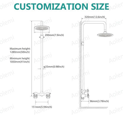 Aolemi Outdoor Shower Kit,8 Inch Rain Head,Hot and Cold,Matte Black | 2-Handle Control Outdoor Shower Fixtures,Adjustable Height,6-Inch Center Valve,Winter Drainage,Exposed Shower