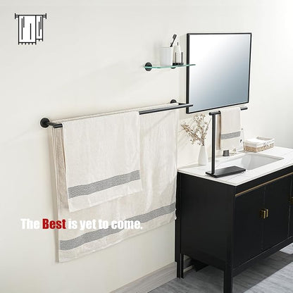 JQK Double Towel Bar Black, 39 Inch 304 Stainless Steel Thicken 1mm Towel Rack for Bathroom, Bath Towel Holder Matte Black Wall Mount, Useable Length 36 Inch, TB100L36-PB