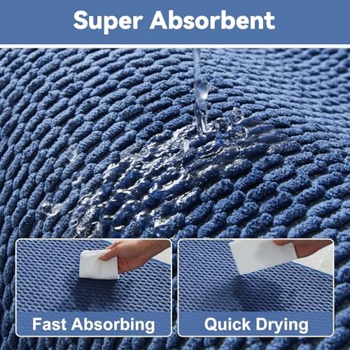 Triohero Large Bathroom Rugs Non Slip Washable Bath Rugs Super Absorbent Bathroom Rug Thin Quick Dry Low Pile Bath Mats, Denim Blue 36"x48"