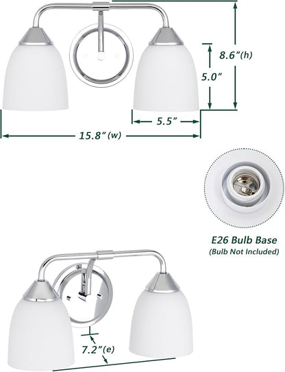 Chrome 2-Light Traditional Bathroom Vanity Light Fixtures Over Mirror, Modern Vanity Lights for Living Room, Standard E26 Base, Chrome
