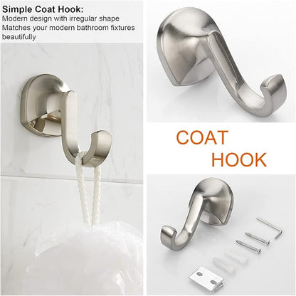 BGL Bathroom Hardware Set Brushed Nickel Adjustable Expandable Towel Bar 4-Piece Bathroom Accessory Set Wall Mounted Robe Hook Toilet Paper Holder Towel Ring Towel Bar
