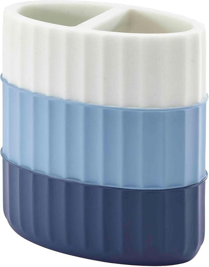 IZOD - Toothbrush Holder, Resin Countertop Bathroom Accessories, Dorm Room Essentials, Striped Bathroom Decor (Clubhouse Collection, Blue)