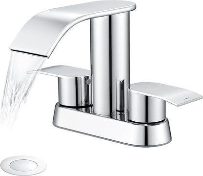Ultimate Unicorn Bathroom Faucet for Sink Chrome, 4 Inch Bathroom Sink Faucet for 3 Hole or 2 Hole, 2 Handle Waterfall Faucets with Pop up Drain, Centerset Faucets for RV Counter