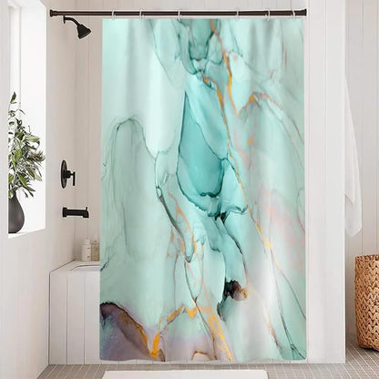 Turquoise Shower Curtain, Modern Teal Marble Shower Curtain for Bathroom Aesthetic Ink Texture Waterproof Shower Curtain Set with Hooks, 48x72 Inch