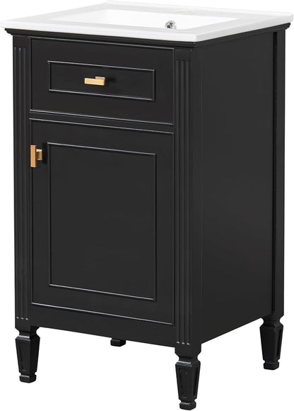 GDFStudio Hawthorne 20" Modern Bathroom Vanity with Sink, Freestanding Bathroom Vanity Organizer with Tilt Out Drawer, Adjustable Shelf and Solid Wood Legs, Single Sink Bathroom Vanity, Black