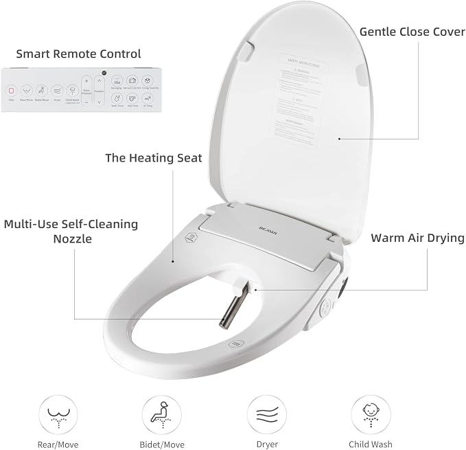X3 Bidet Toilet Seat, Elongated Smart Toilet Seat with Air Dryer, Bidet Attachment for Toilet Warm Water with Soft Close, Electric Heated Bidet Seat with Self Cleaning Nozzel