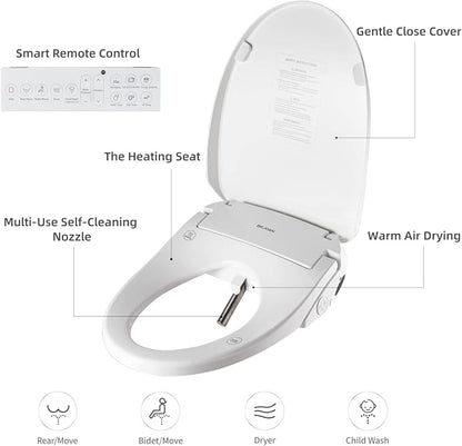 X3 Bidet Toilet Seat, Elongated Smart Toilet Seat with Air Dryer, Bidet Attachment for Toilet Warm Water with Soft Close, Electric Heated Bidet Seat with Self Cleaning Nozzel