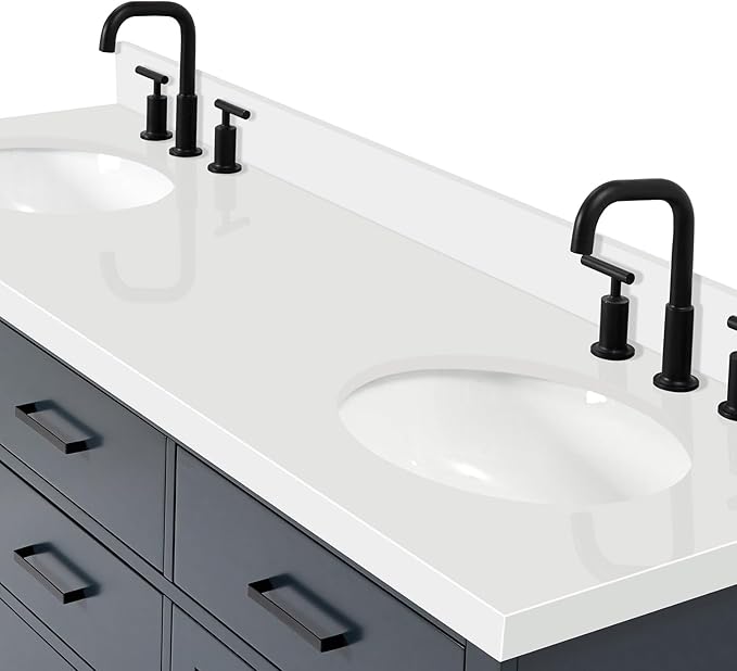 ARIEL Hepburn 66-inch Bathroom Vanity with Sink,Solid Wood, 1.5-inch Pure White Quartz Countertop & Backsplash, Double Oval Porcelain Sink, 4 Soft Closing Doors, 6 Dovetail Drawers, Midnight Blue