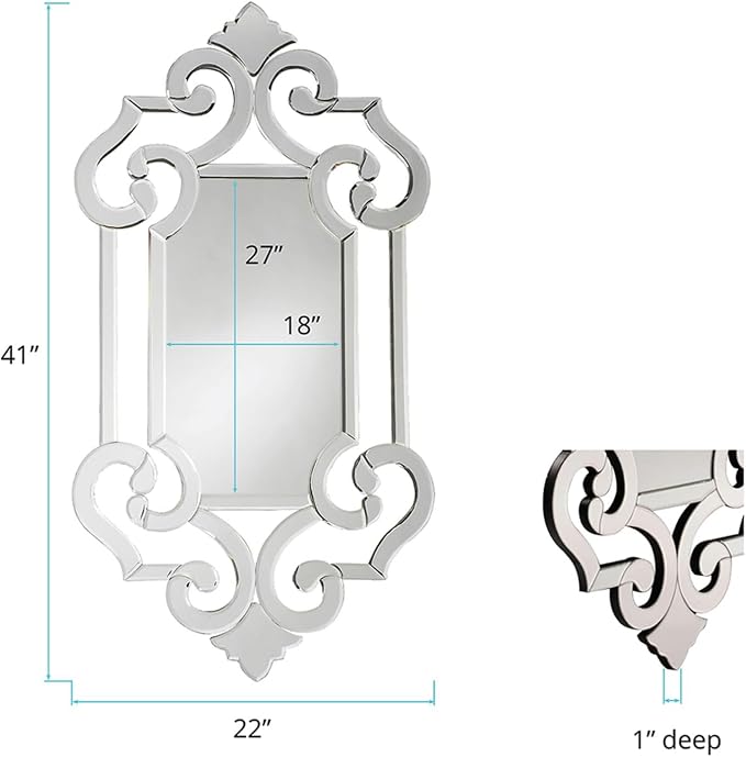Small Clarice Rectangular Venetian Wall Hanging Mirror, 41 x 22 Inch