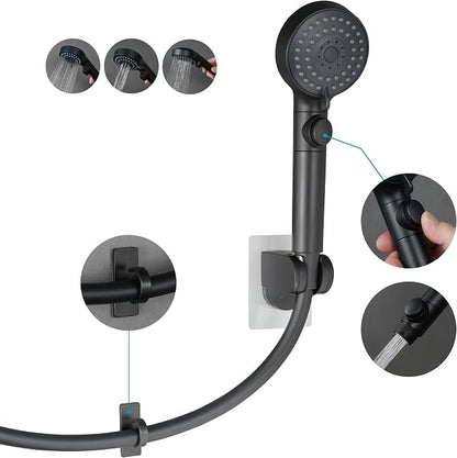GwernKB Handheld Black Shower Head with Hose and On Off Switch,Water Saving | 3 Mode High Pressure Spray,for RV Camper,Bathroom,No Drilling Wall Mount Adhesive Shower Holder,Hose Guide Ring,No Hurt Wall
