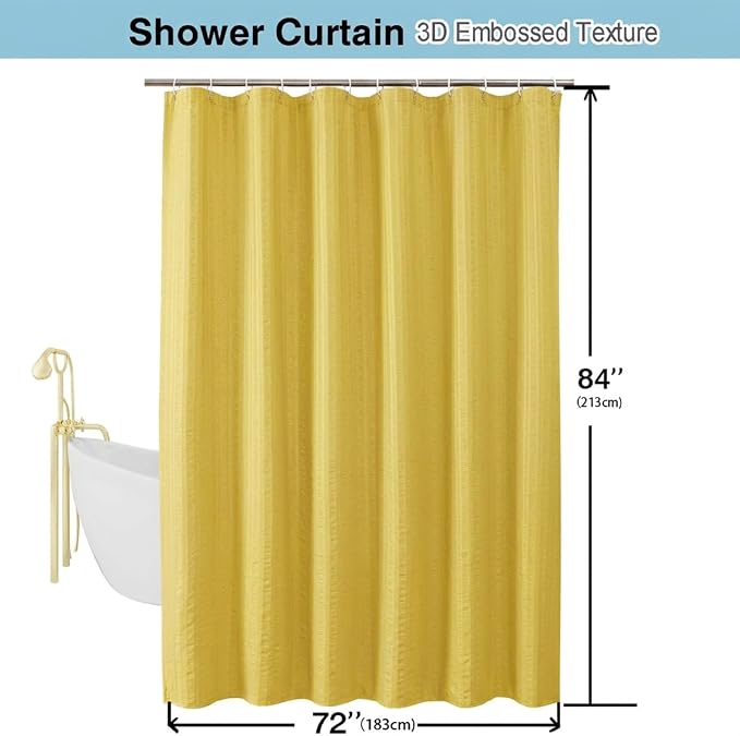 Aiyufeng Moga Lemon Yellow Shower Curtain 84 Inches Long, 3D Embossed Textured Fabric Shower Curtain for Bathroom - Soft Cloth & Hotel Spa Luxury, Machine Washable, 72X84