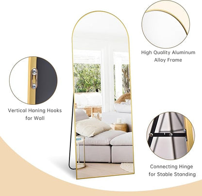 Dewfig Arched Full Length Mirror, 58"X18" Large Full Body Mirror, Gold | Aluminum Alloy Frame Floor Mirror, HD Shatterproof Tempered Glass, Lean/Stand/Wall for Living Room,Bedroom, Dressing Room