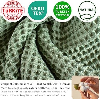 PÜSKÜL Natural 100% Turkish Cotton Waffle Towels Set of 4-Piece, Sage Green