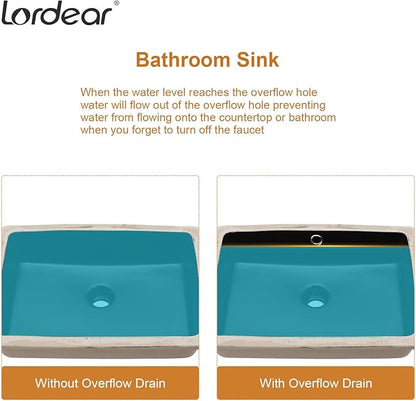 Lordear Black Undermount Bathroom Sink 18x12 Inch Black Bathroom Sinks Vanity Undermount Rectangle Porcelain Ceramic Sinks Under Counter Lavatory Sink Basin with Overflow