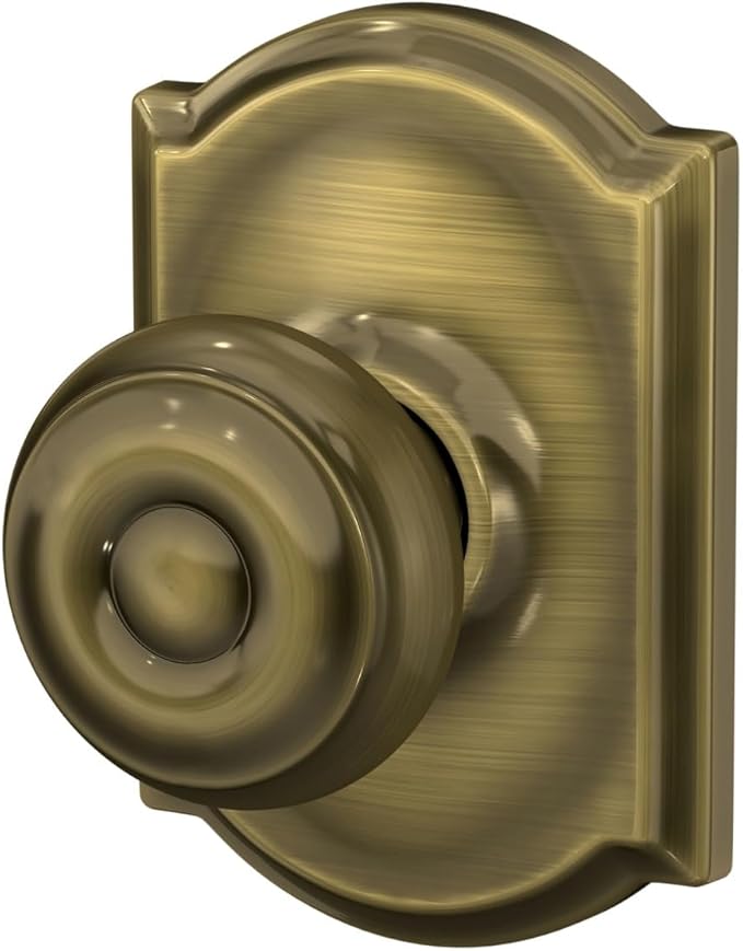 SCHLAGE F10 GEO 609 CAM Camelot Collection Georgian Passage Knob, Antique Brass