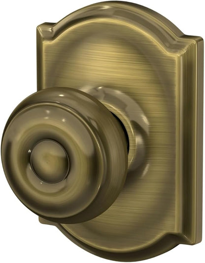 SCHLAGE F10 GEO 609 CAM Camelot Collection Georgian Passage Knob, Antique Brass