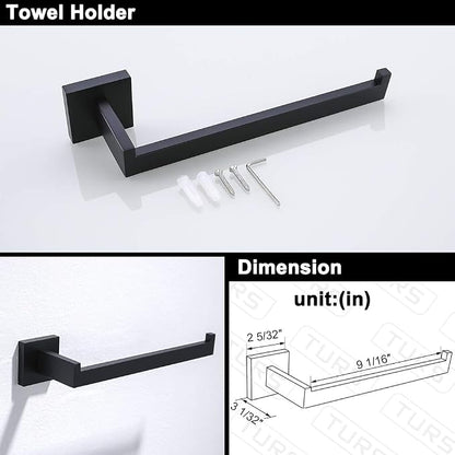 TURS 4 Pieces Bathroom Hardware Accessories Set Matte Black 16 Inch Towel Bar Set,Wall Mounted,Premium Stainless Steel.