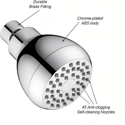 High Pressure Shower Head 3" Chrome - 360° Rotating Self-Cleaning Jets, Water Saving Flow Optimizer, Easy Install & Rustproof ABS, Spa Rainfall Spray for Adults/Elderly