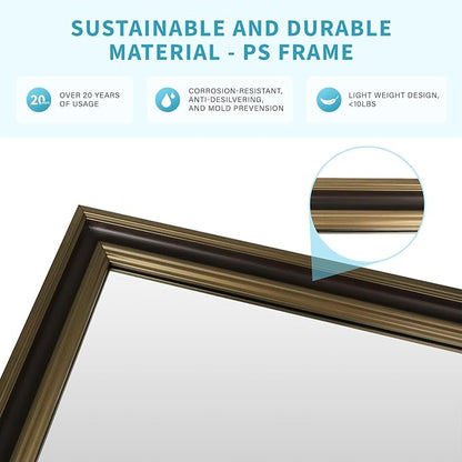Retro Copper Effect Framed Wall Mirror, 36x40 Rectangle Mirror, Anti-desilvering Tempered Glass, Sustainable&Sturdy Frame, Anti-Rust, HD Reflection &3min Fast Setup for Bathroom Living Room