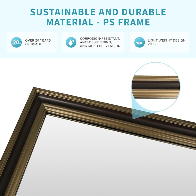 Retro Copper Effect Framed Wall Mirror, 24x36 Rectangle Mirror, Anti-desilvering Tempered Glass, Sustainable&Sturdy Frame, Anti-Rust, HD Reflection &3min Fast Setup for Bathroom Living Room